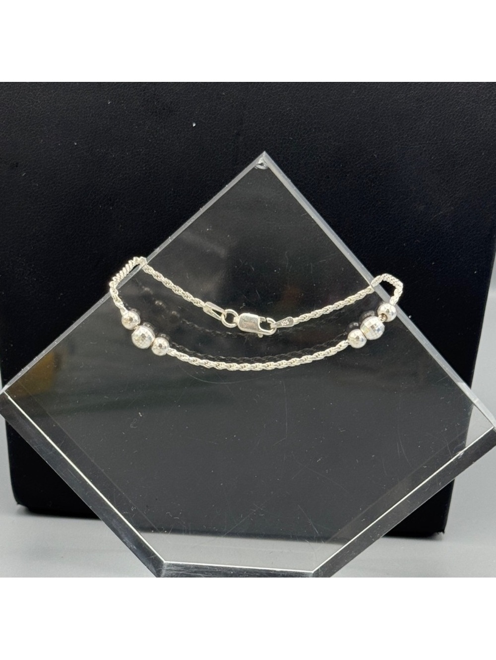 Sterling Silver 925 Stamped Beaded Bracelet